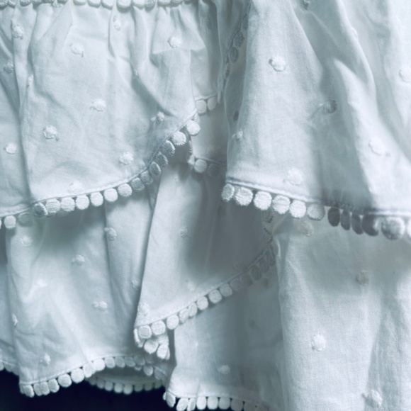 Stellah White Cotton Swiss Dot Dress M Puff Sleeve Lace Trim Tiered Skirt - Picture 6 of 16